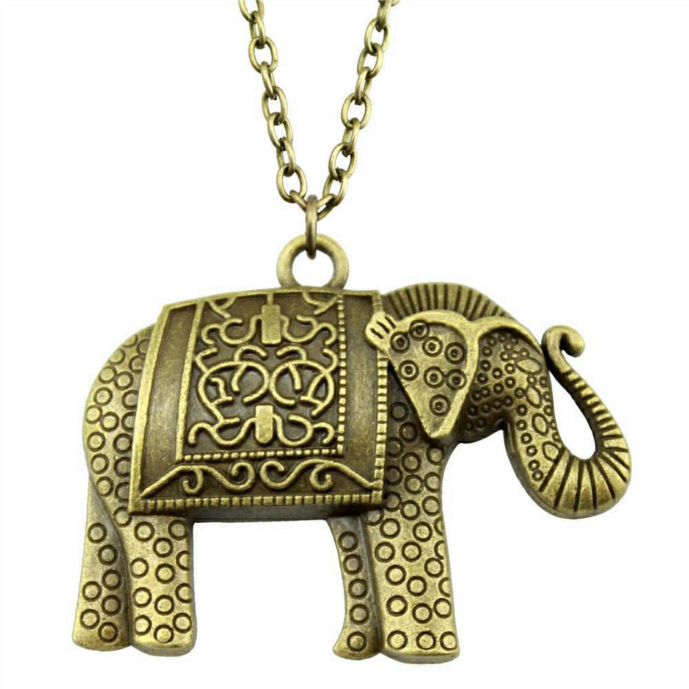 Elephant Head Pendant Necklace Lucky Boho Tribal Style Jewelry 45cm or 70cm Long Chain
