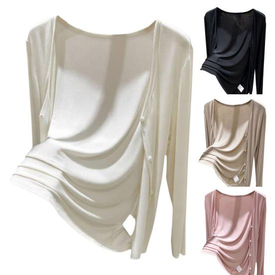 Damen Sommer Leichter Cardigan Lässig Langarm Sonnenschutz Hemden Knopfleiste Strand Überwurf Tops