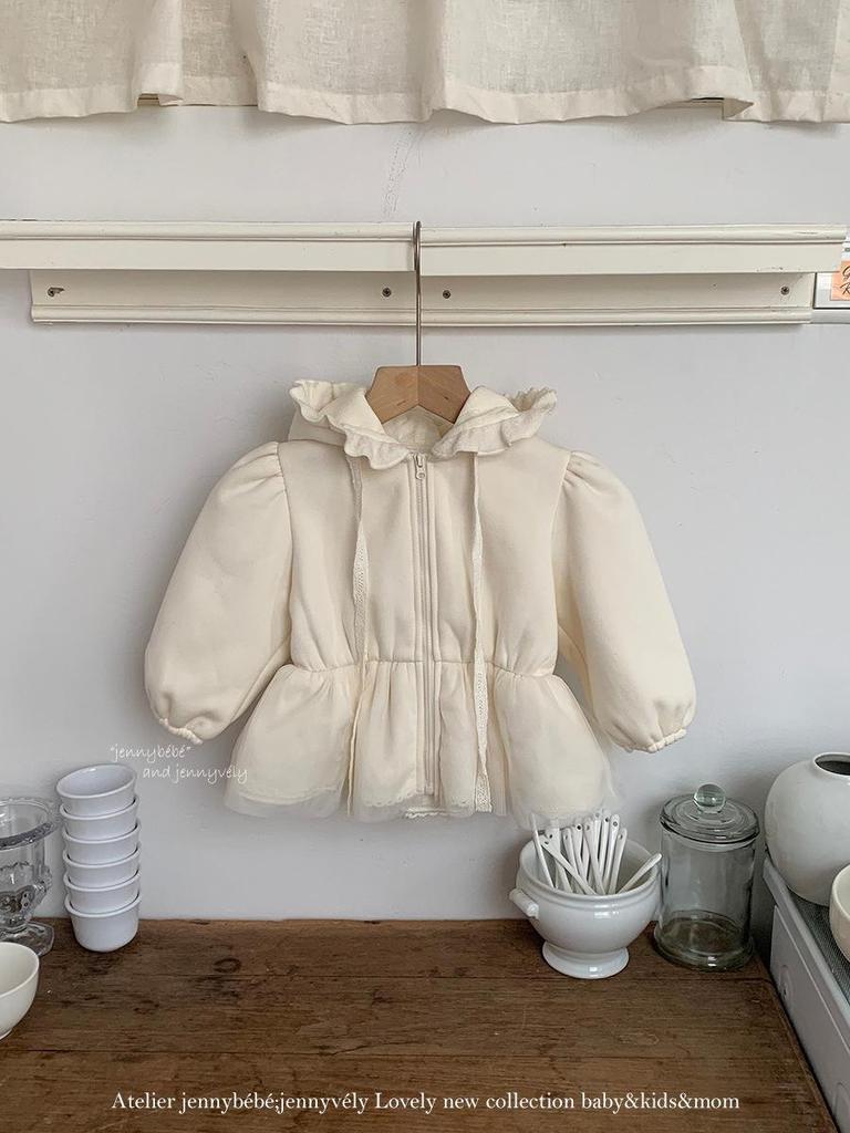 Dětská podzimně-zimní bunda s kapucí Jenny: Stylový síťovaný zipový kardigan pro holčičky