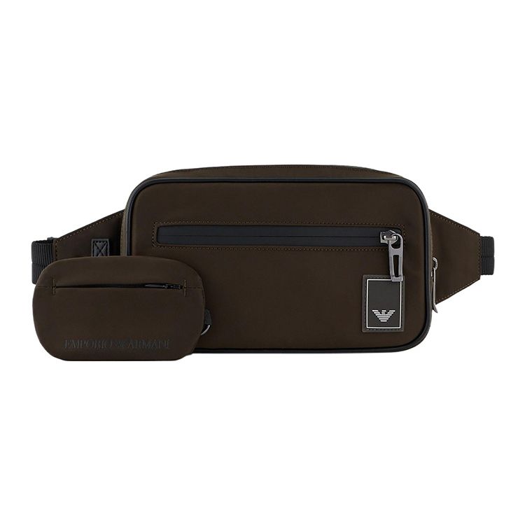 Emporio Armani Logo Patch Zipper Closure Nylon Waist Bag Men waist bag Military-Green Y4O427-Y700J-183824 Basic Set (Bag+Dust Bag)