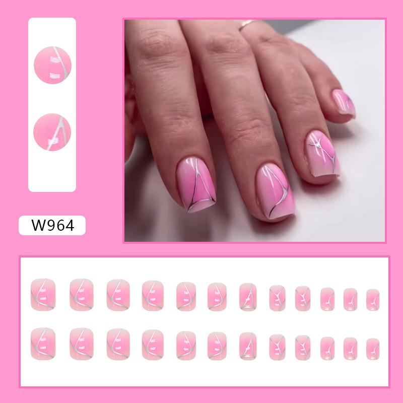 

24 шт., носимые короткие овальные ногти, полное покрытие, накладные ногти, жемчужный дизайн, гель-лак для украшения ногтей