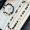 Collana con Catena alla Clavicola in Cristallo Artificiale Perla Nera Agata Naturale Maillard Vintage di Alta Qualità 10mm