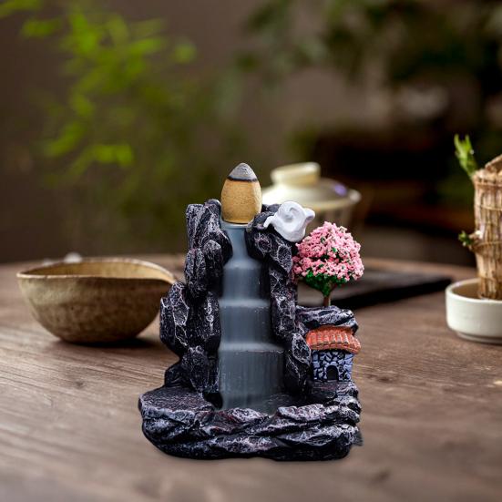 Bruciatore di Incenso a Reflusso Effetto Cascata Porta Incenso Zen Cascata Rocciosa Bruciatore di Coni di Incenso per Casa Ufficio Meditazione