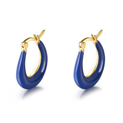 Blue Glue Ear Buckle Small Fat Circle Earrings Light Luxury Feeling Ear Piercing Earrings Don't Need To Take Off When Sleeping