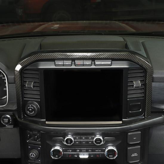 Center Console GPS Navigation Cover Trim Frame For Ford F150 + Carbon Fiber