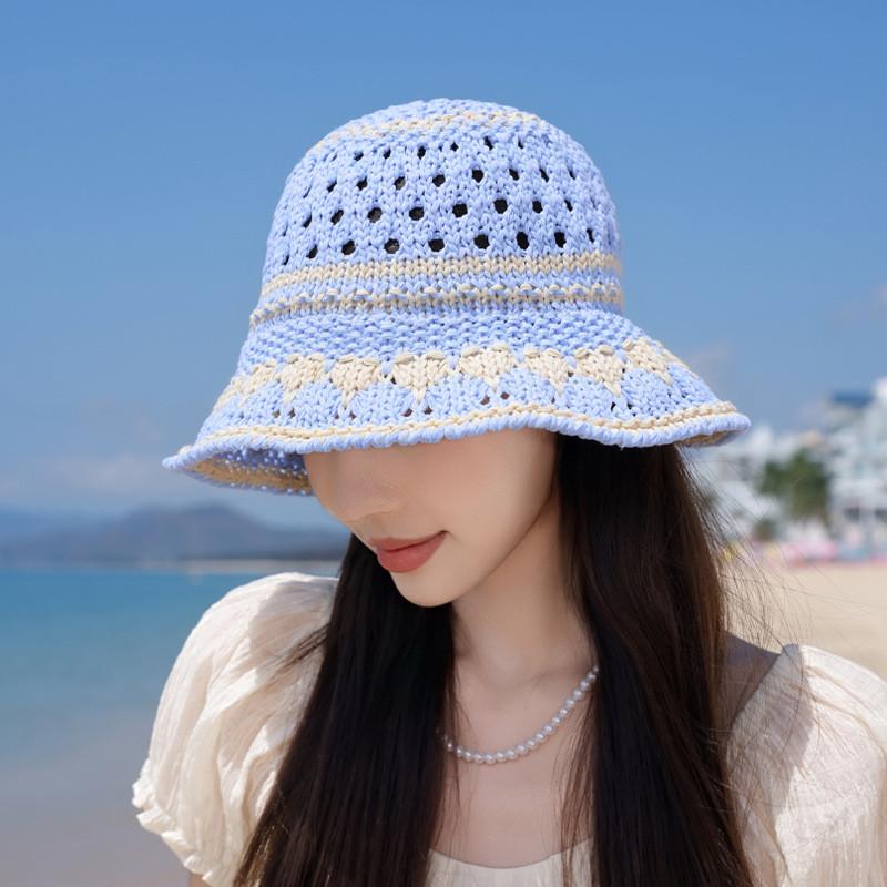 Summer Knitted Bucket Hat With Sun Protection And Breathability For Casual Outdoor Wear