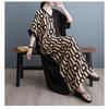Summer New Printing Thin V-neck Short-sleeved Color Collision Splicing Black Long Dresses