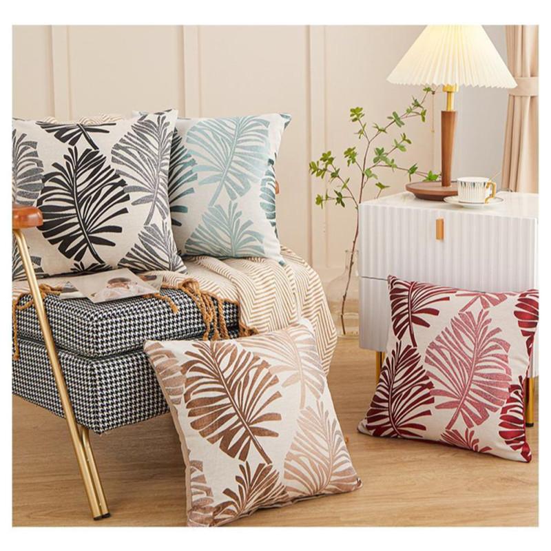 Colorful Cushion  Cover Jacquard Leaf Pattern Living Room Bedroom Decorative Cotton Linen Pillowcase