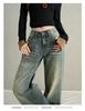 2025 Autumn/Winter Women's Sleek Low-Waist American Loose Straight-Leg Floor-Length Wide-Leg Jeans