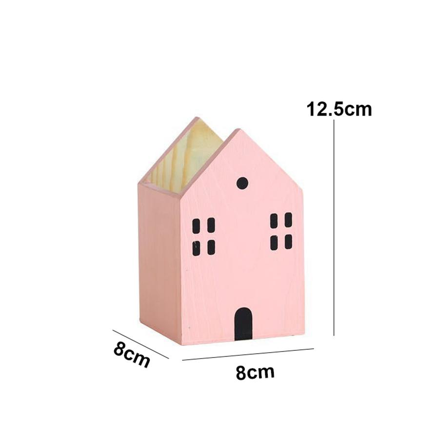 

Cartoon House Wooden Pen Holder Pencil container Makeup Brush Stationery storage box Student/ Office Desktop Storage Organiser