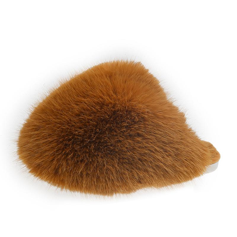 Korean Style Faux Fur Slippers with Non-Slip Rubber Sole