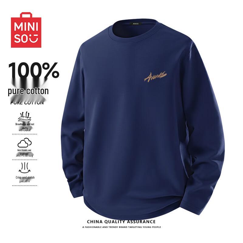 MINISO Men's Pure Cotton Long Sleeve T-Shirt with MK Graffiti Badge