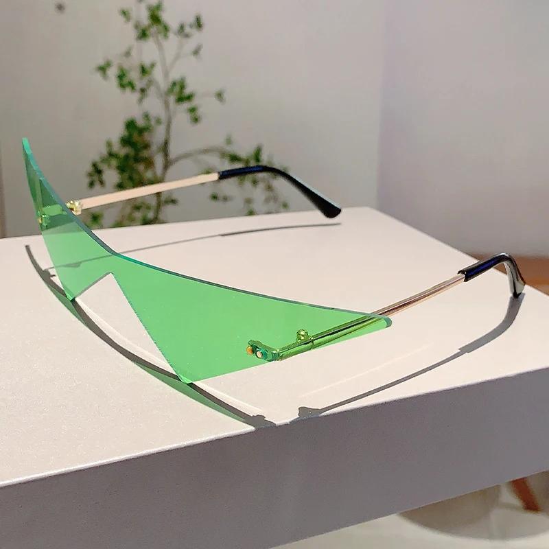 Rimless Triangle Sunglasses Men New Fashion Hip-hop Solid Color Outdoor Shades Women Trendy Brand Design Rave Sun Glasses