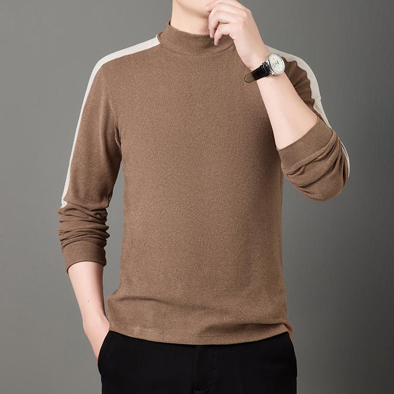 Business Double-sided German Velvet Long-sleeved T-shirt for Men In Autumn and Winter Plus Velvet Thickened Half-high Neck Base Shirt