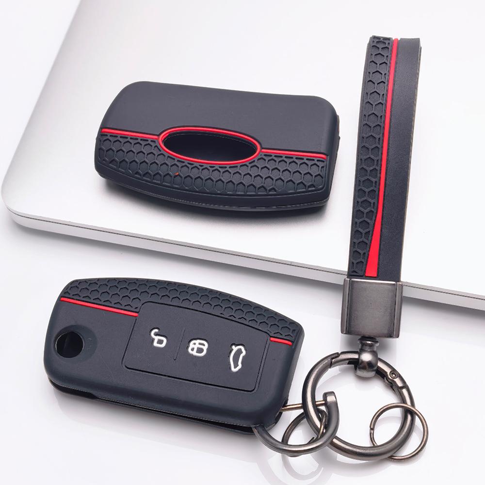 Silicone Key Cover Keychain for Ford 3 Button Flip Key Anti-Scratch Protective, Fits Ford Focus Mondeo Fiesta C-Max Galaxy Kuga Anti-Scratch Against