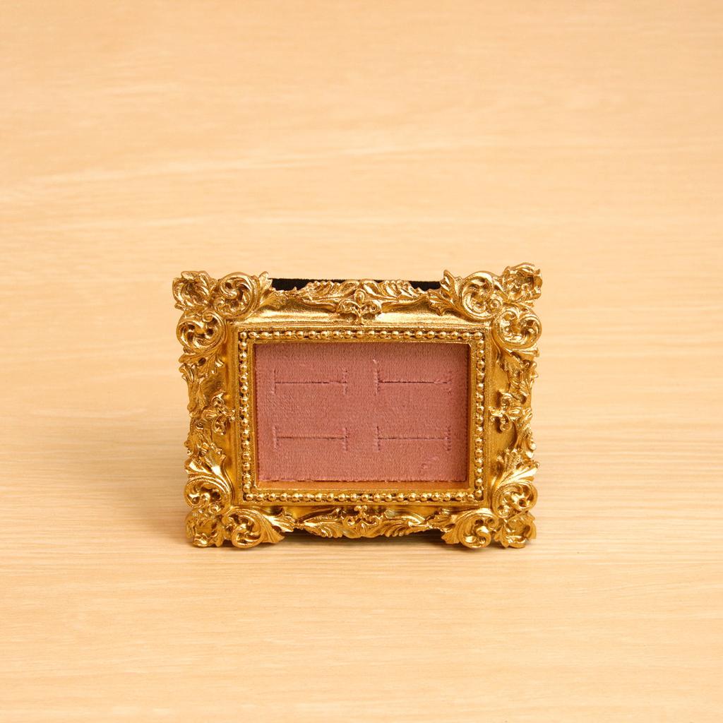Vintage Gold Ring Display Stand,Suede Earring Tray Baroque Design,Wedding & Birthday Gifts, Velvet Organizer for Engagement Prop