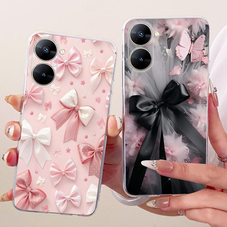 For Realme V30 Case RMX3619 Fashion Flower Bowknot Soft Silicone Back Cover For Realme V30T RMX3618 Fundas RealmeV30 Phone Shell