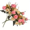 2 Bunches Artificial Silk Flower Roses Plastic Suitable for Plant Decoration of Family Hotel Wedding Christmas Office Table