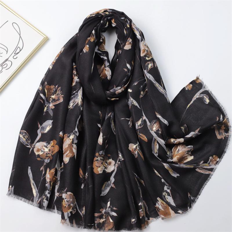 New Winter Vintage Penoy Floral Fringe Viscose Shawls Scarf Lady High Quality Wrap Pashmina Stole Bufandas Muslim Hijab 180*90Cm