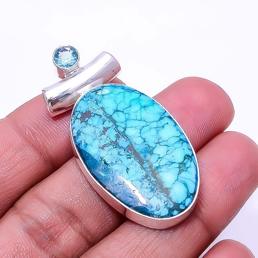 

Magnesite Turquoise & Blue Topaz 925 Sterling Silver Pendant 1.76 P14