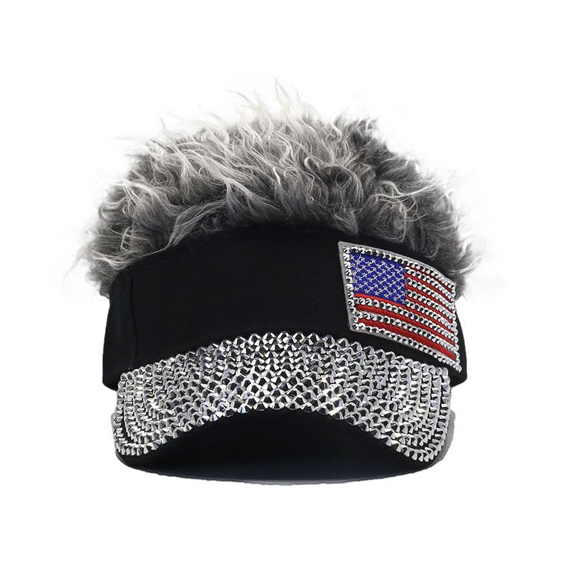 New Design Fashionable Rhinestone Wig Baseball Cap Unisex Hats American Flag Decoration