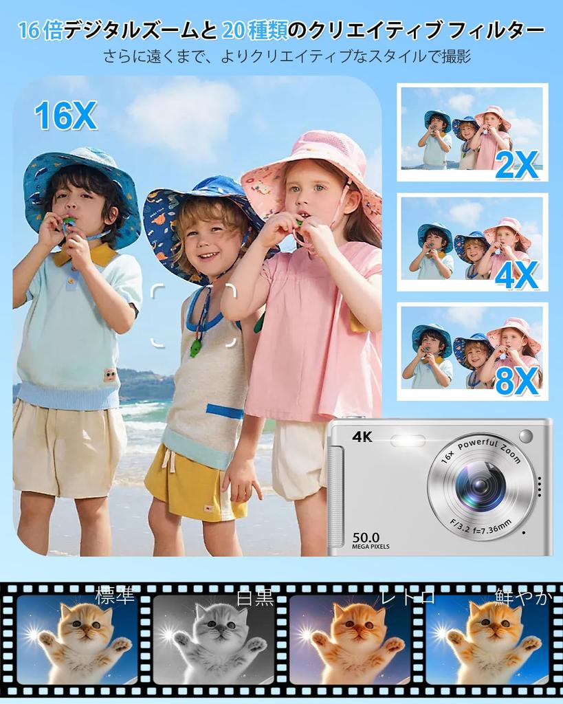 Digital Camera 4K Video Upgraded True 50MP Digital Camera with LED 32GB TF AF Compact 16x Image Motion 2 Large Capacity Japanese Instruction Perfect