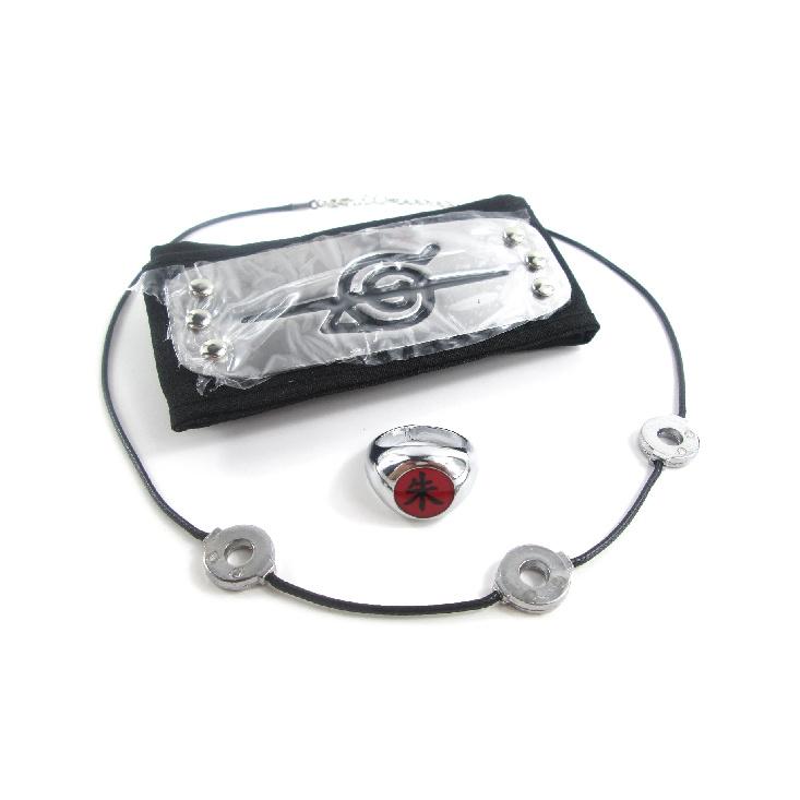 Brdwn Cosplay Akatsuki Hidan Itachi Logo Headband Necklace Ring Kunai