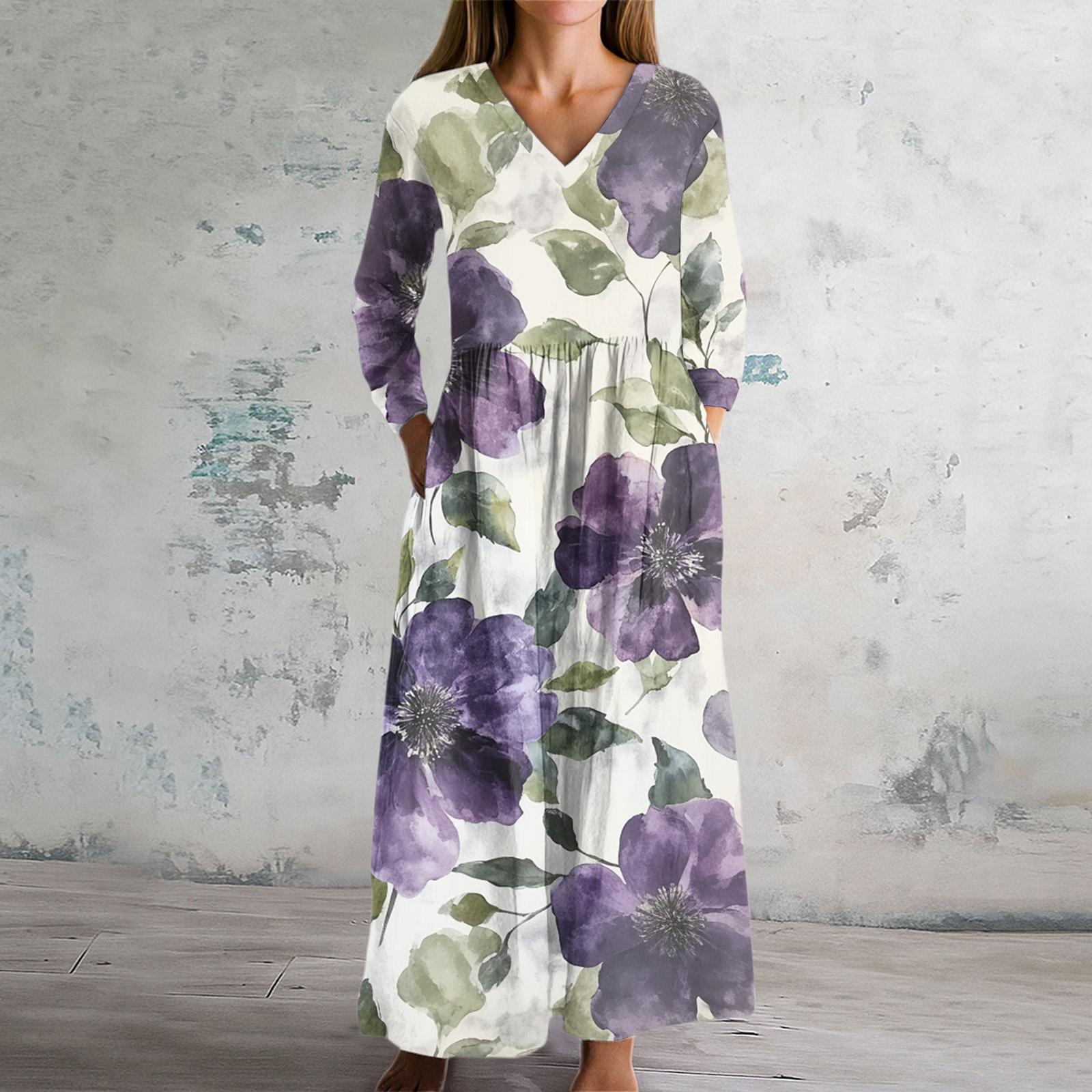 

Женское модное платье Весеннее платье с V-образным вырезом и длинными рукавами XXL