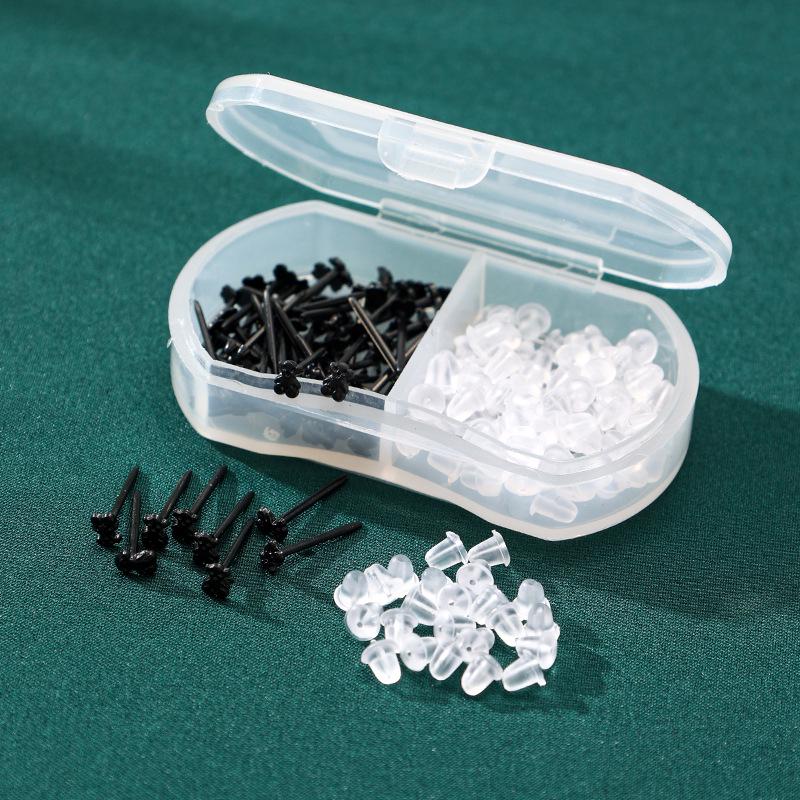 Transparent Ear Piercing Studs with Backs, 2-Compartment Box for Healing Women’s Earrings, Plastic Sticks