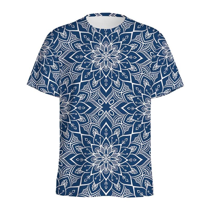 Retro Flower Mandala Pattern T-shirt Men Summer 3D Printed Ethnic Floral T Shirt Women Round Neck Short Sleeve Street Loose Tees
