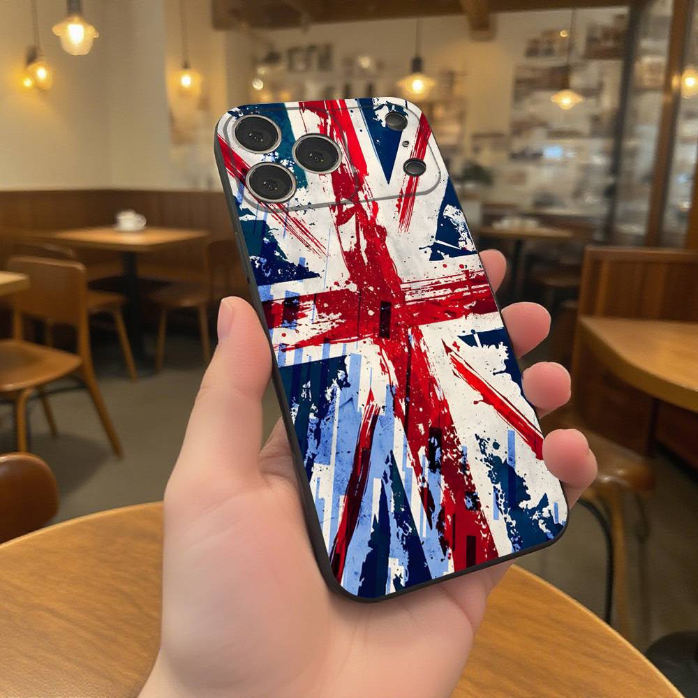 Flag Union Jack British UK Black Soft Cover Phone Case For iPhone 17,16,15,14,13,12,11,Pro,Max,Plus