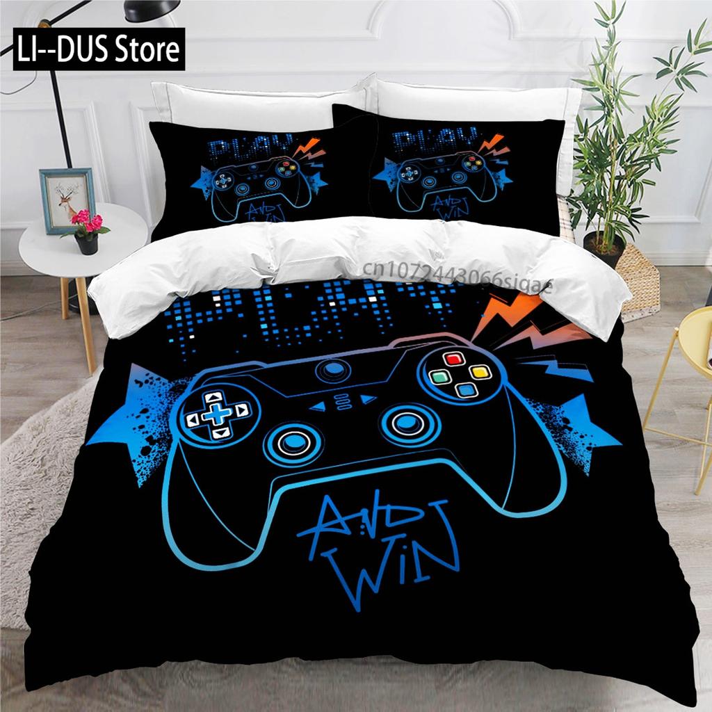 Spelarduvetäcke Set För Pojkar Spelbäddset För Tonåringar Videospel Täckesöverdrag Playstation King Size 2/3 delar Påslakan
