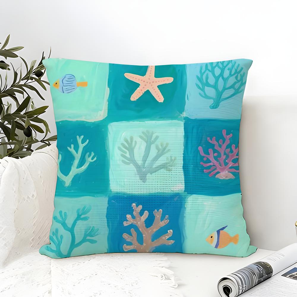 Marine Starfish Marine life Pillow Case Cotton Linen Fabric Square Zipper Pillowcase Home Decorative Living Room