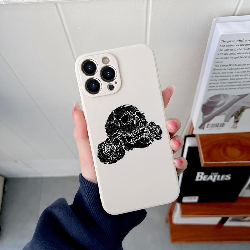 Grim Reaper Skull Skeleton Original Square Liquid Silicone Phone Case For iPhone 14 11 12 13 Pro Max Mini X XS XR 7 8 Plus Cover