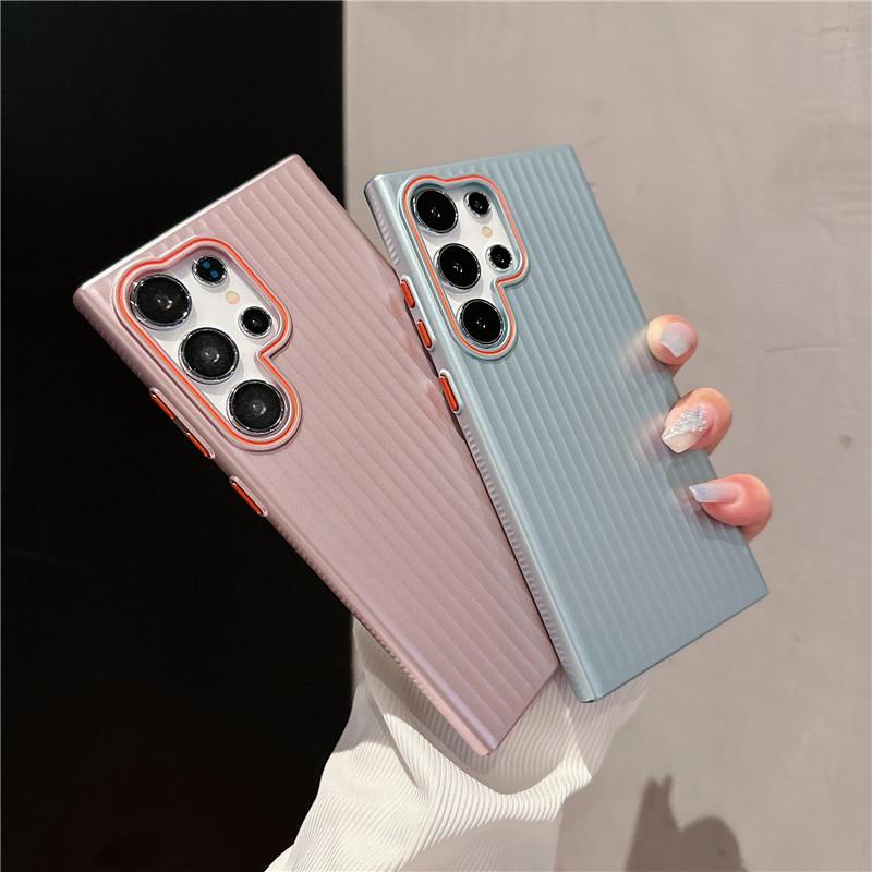 For Samsung Galaxy S24 S23 S22 Plus Ultra Corrugated Grain Plating Metallic Paint Anti Fingerprint PC Shockproof Anti-Slip Back Cover Case Shell