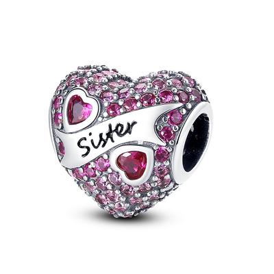 Pink Sister Heart-Shaped Beads Copper Original Beads Fit Original Charms Bracelet Beads Jewelry Gifts For Women