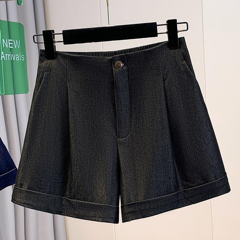 

2025 summer new solid color Tencel soft denim casual pants women s fashion simple and versatile elastic waist five-point wide-leg pants Large size L чорний