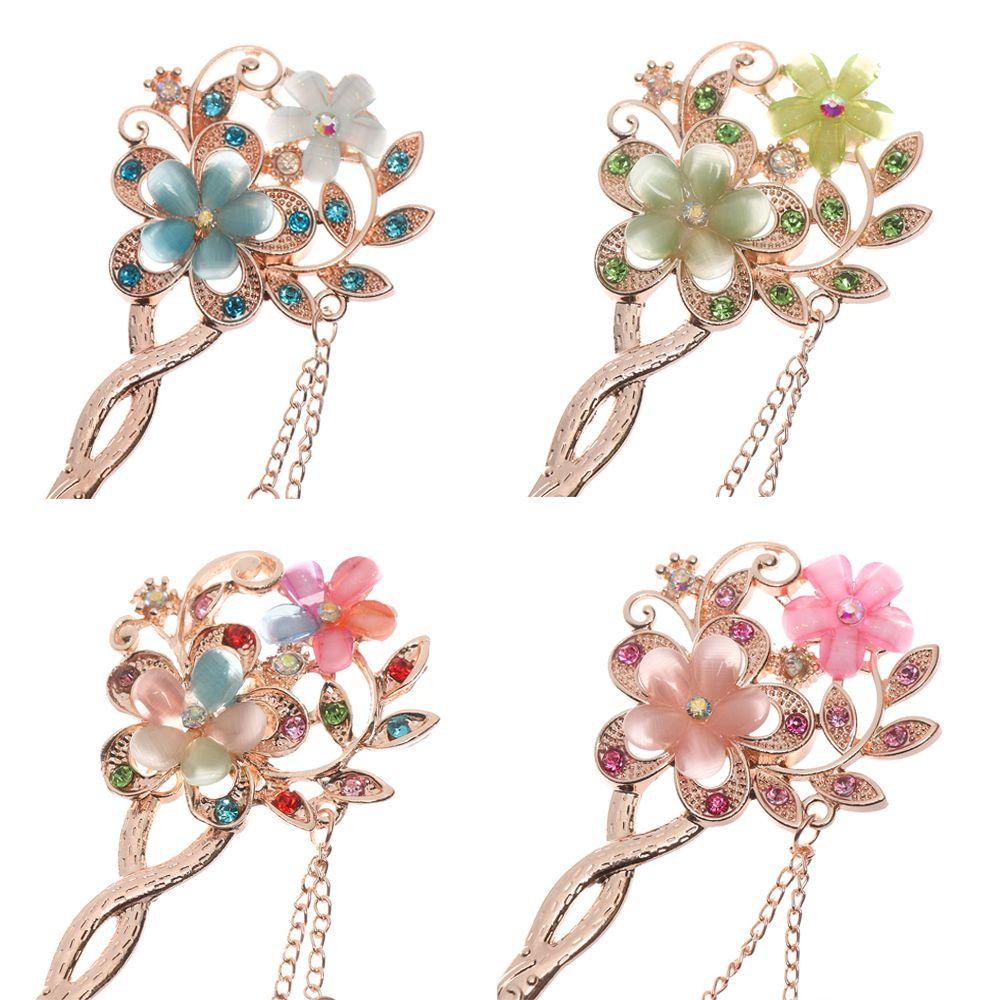 Women Girls Vintage Delicate Rhinestone Hair Pin Double Flower Hair Comb Hair Clip Hair Accessories