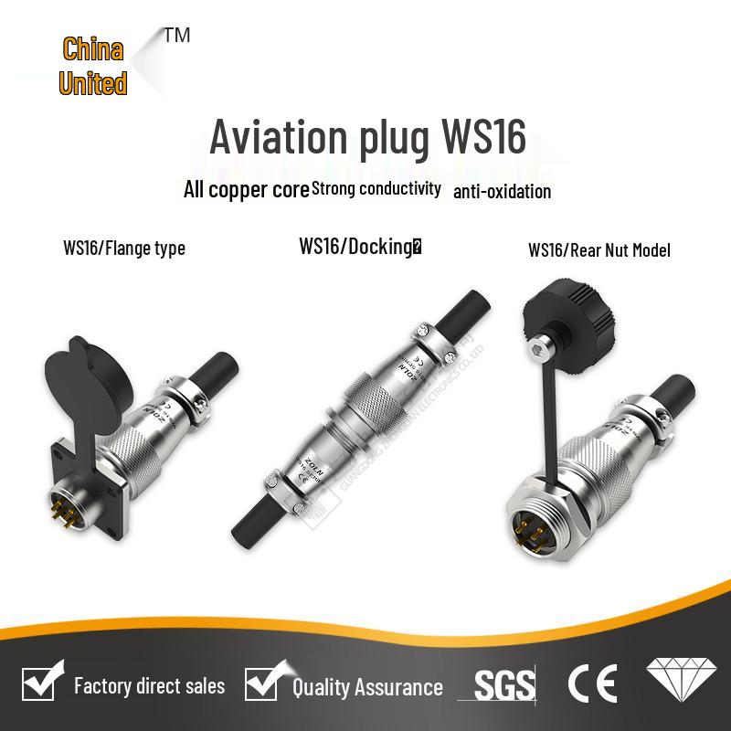 Zhonglian WS16 Flange Square Aviation Plug with Rear Nut and Mating Socket Connector