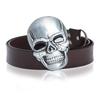 [Laquest] Big Skull Buckle Leather Belt for Men - Skull Metal Buckle, Punk Rock Biker Style (2. Brown)
