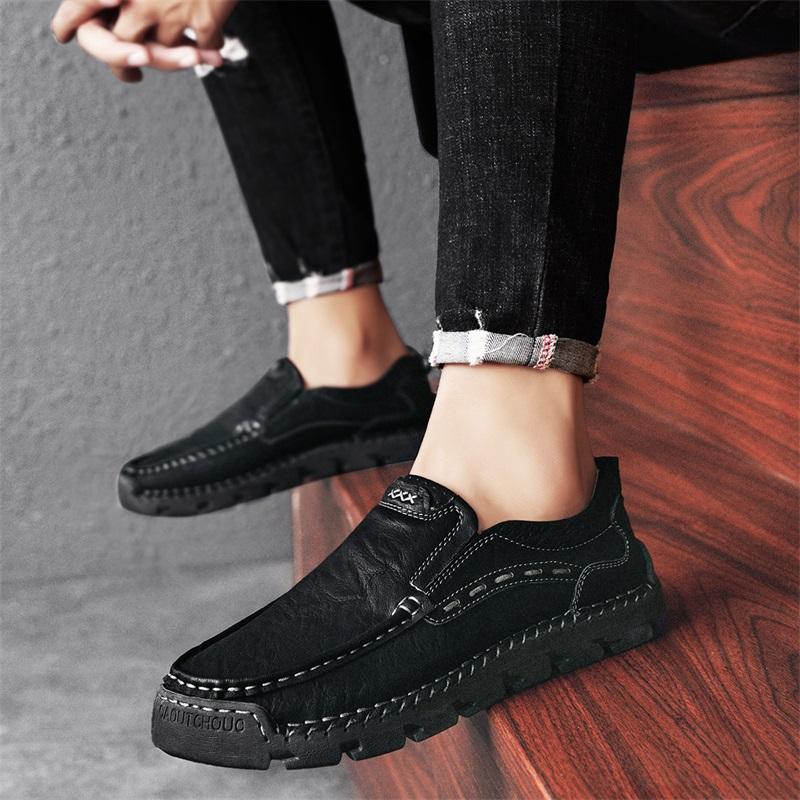 39-48 Men's Leather Casual Shoes Handmade Breathable Shoes Soft Low-top Working Shoes Leather Ankle Boots