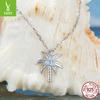 925 Sterling Silver Platinum Plated, New Coconut Tree Necklace Opal Necklace Women'S Light Luxury Niche Exquisite Jewelry Cross-Border