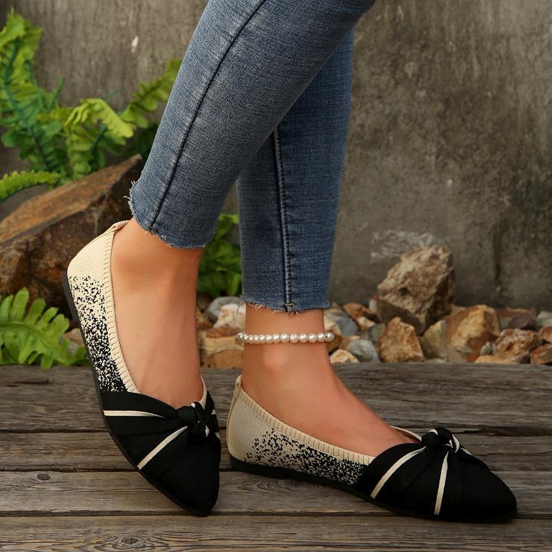Damen Neue Frühjahrs- und Herbstspitze Flache Einzelne Schuhe Große Größe Mode Fliegendes Gewebe Ein Fuß Slip Lässig
