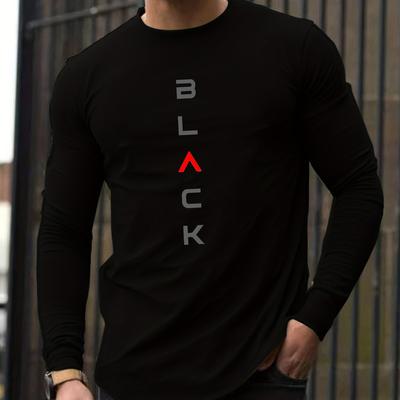 Men's Loose Fit Comfortable Sports and Leisure Letter Printed Round Neck Long Sleeved T-shirt Top
