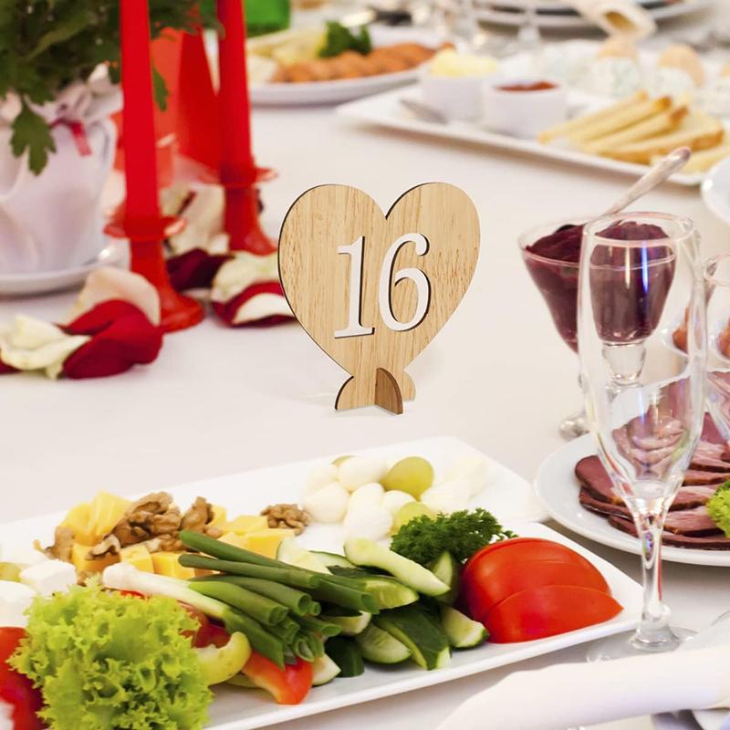 WTEMPO Wedding Heart Shaped Design Table Seat Numbers 1-20 with Holder Base Hollow-out Card Holders Festive Parties Seating Cards
