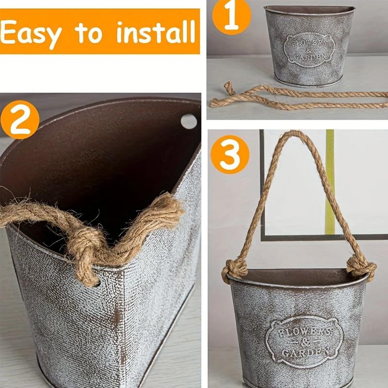 Wall Hanging Flower Bucket Home Flowerpot Garden Half Circle Design Decorative Accessories Iron Art Photography Props Decorations