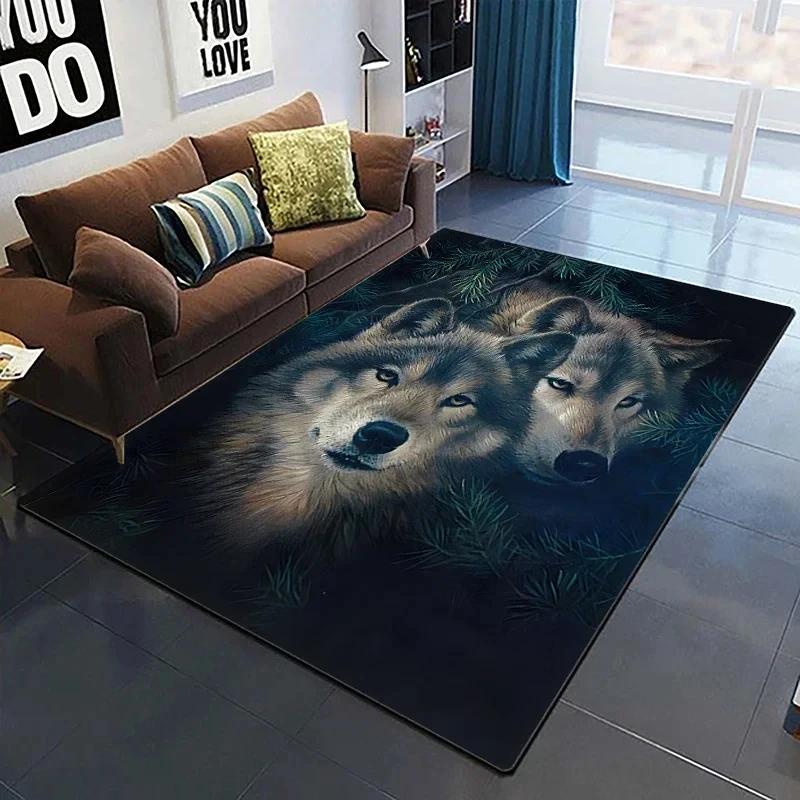 3D Wolf King Print Carpet Living Room Bedroom Cat Door Mat Porch Kitchen Bathroom Animal Room Decoration Carpet Crawling Mats