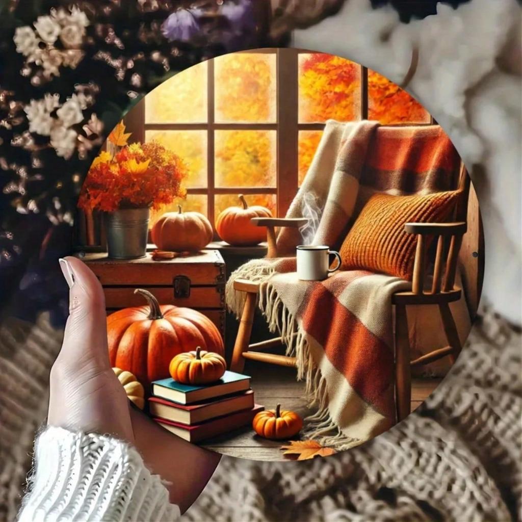 Round Metal Wall Art Autumn Bar Cafe Decor