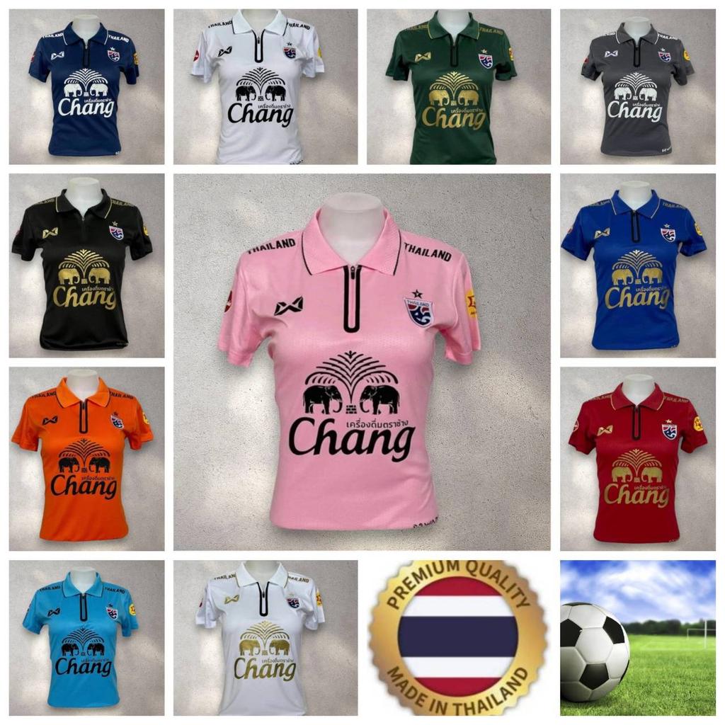 Damen Thailand National Football Soccer Training JERSEY CHEER Fan Print Zip Vintage Retro Quick Dry Polo Shirt Kurzarm Elefanten Logo