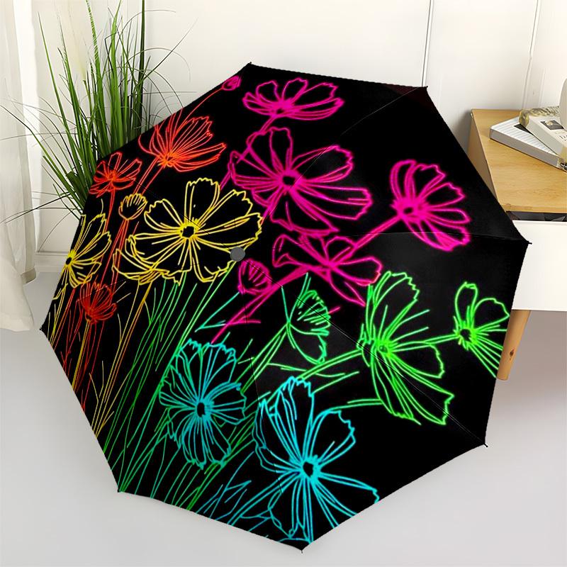1pc Neon Flowers Artwork Umbrella with Plastic Handle,Suitable for All Seasons Umbrellaptys26049